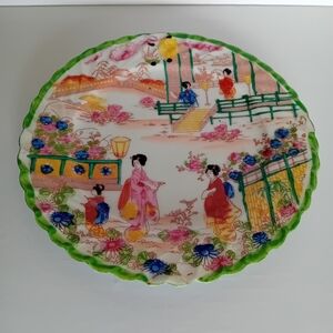 Vintage Hand-Painted Japanese "Geisha Girl" Decorative Porcelain Plate - Green
